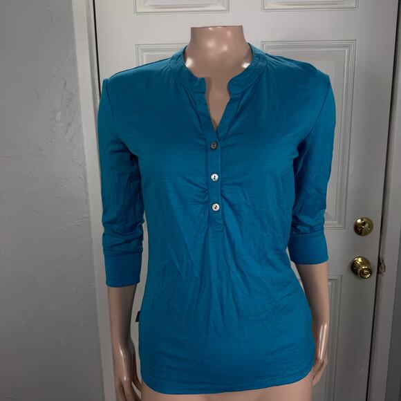 Icebreaker 150 Women's Shirt Smalll Merino Wool Knit 3/4 sleeve Henley V16 - Picture 1 of 6